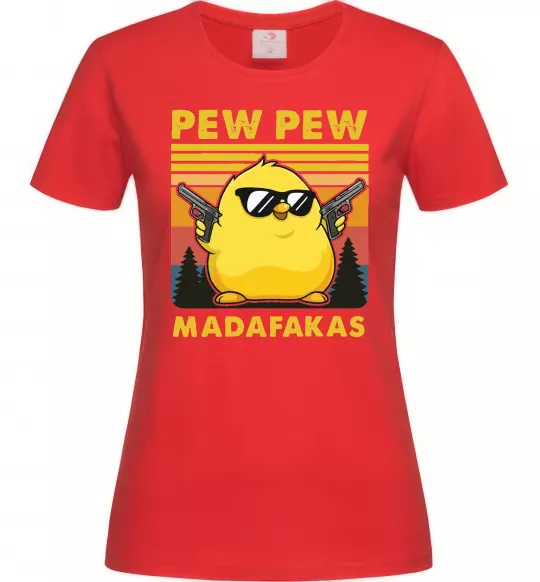 Жіноча футболка Pew pew gangster chicken Червоний фото