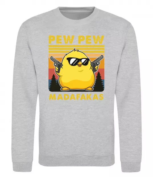 Світшот Pew pew gangster chicken Сірий меланж фото