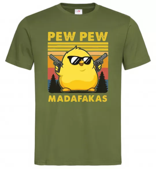 Мужская футболка Pew pew gangster chicken Оливковый фото