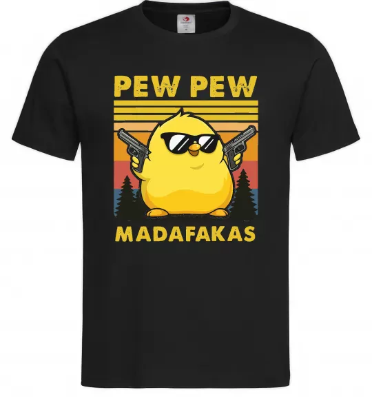 Мужская футболка Pew pew gangster chicken Черный фото