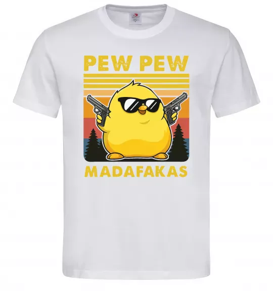 Мужская футболка Pew pew gangster chicken Белый фото