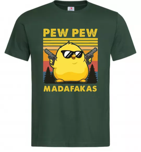 Мужская футболка Pew pew gangster chicken Темно-зеленый фото