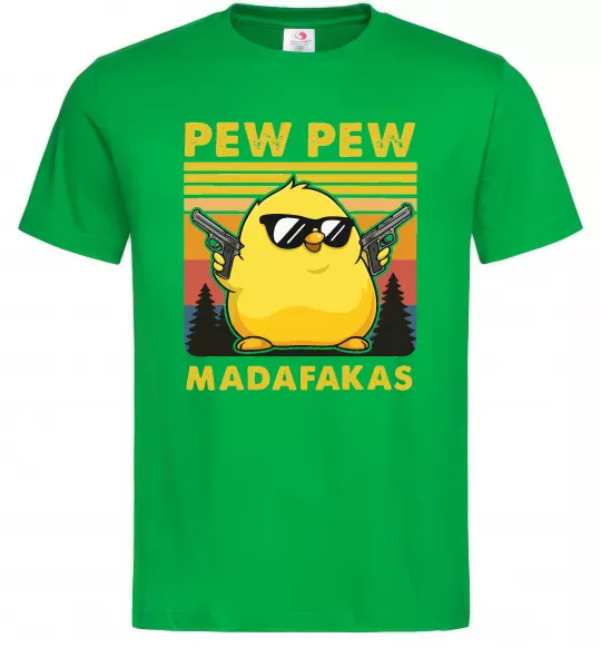 Мужская футболка Pew pew gangster chicken Зеленый фото