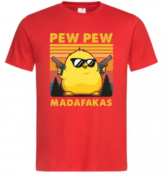 Мужская футболка Pew pew gangster chicken Красный фото