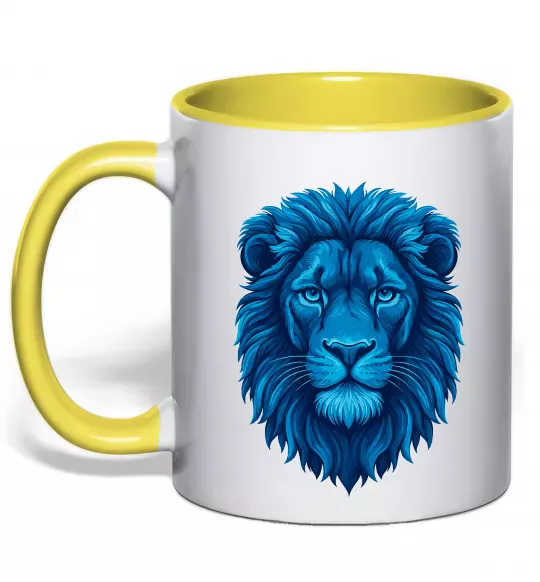 Чашка с цветной ручкой Синій лев Солнечно желтый фото