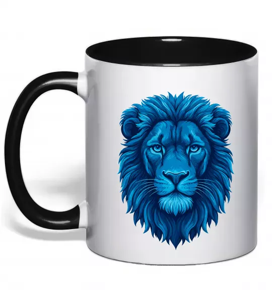 Чашка с цветной ручкой Синій лев Черный фото