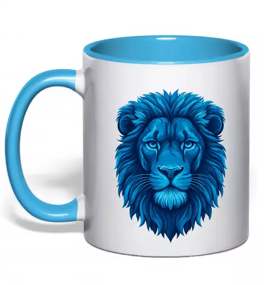 Чашка с цветной ручкой Синій лев Голубой фото