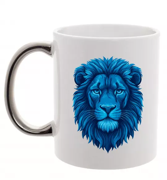 Чашка с цветной ручкой Синій лев Серебро фото