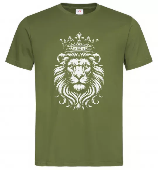 Мужская футболка Лев з короною Оливковый фото