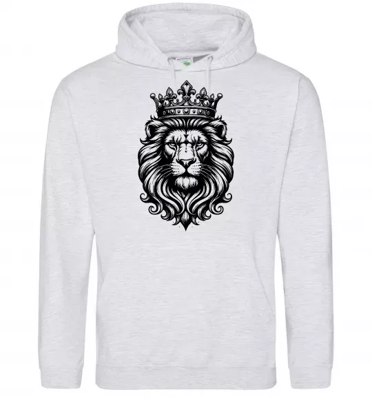 Чоловіча толстовка (худі) Лев з короною Сірий меланж фото