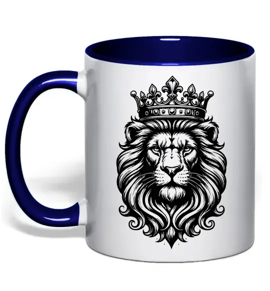 Чашка с цветной ручкой Лев з короною Глубокий темно-синий фото