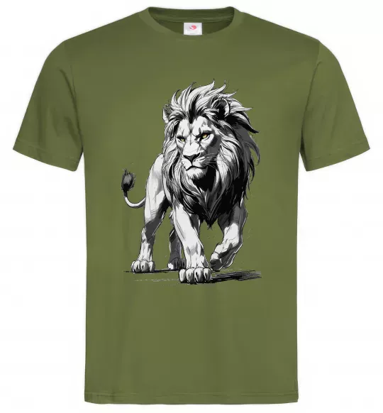 Мужская футболка Лев ескіз Оливковый фото