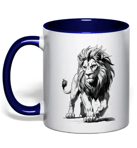 Чашка с цветной ручкой Лев ескіз Глубокий темно-синий фото