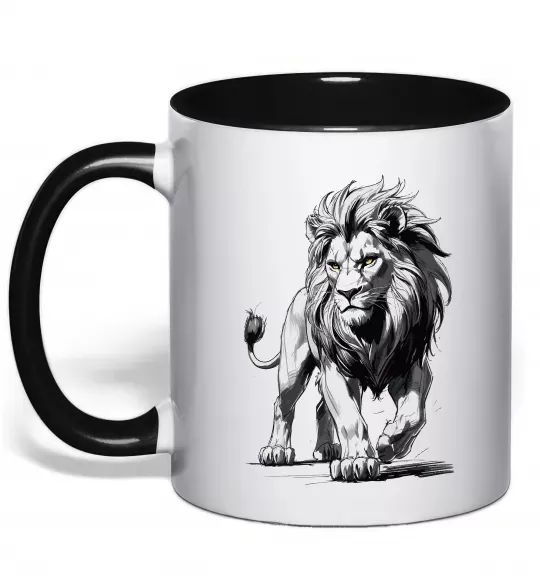 Чашка с цветной ручкой Лев ескіз Черный фото