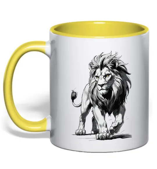 Чашка с цветной ручкой Лев ескіз Лимонный фото