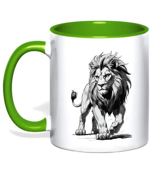 Чашка с цветной ручкой Лев ескіз Лаймовый фото