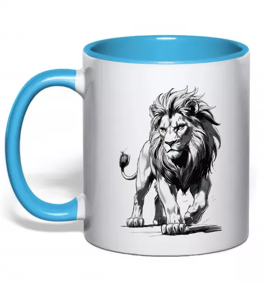 Чашка с цветной ручкой Лев ескіз Голубой фото
