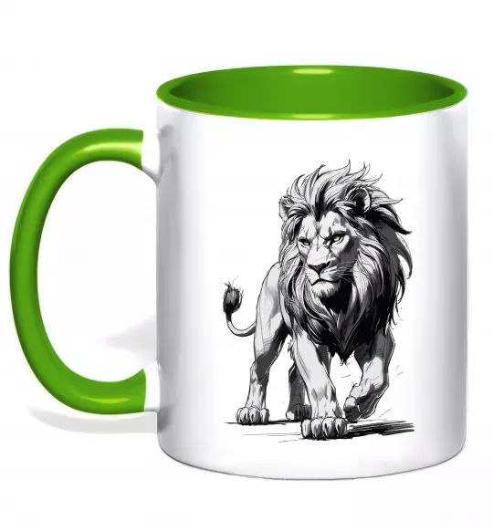 Чашка с цветной ручкой Лев ескіз Зеленый фото