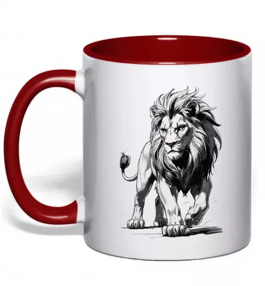 Чашка с цветной ручкой Лев ескіз Красный фото