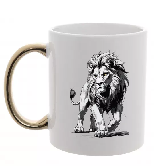Чашка с цветной ручкой Лев ескіз Золото фото