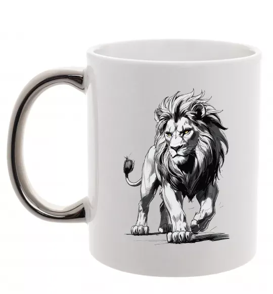 Чашка с цветной ручкой Лев ескіз Серебро фото