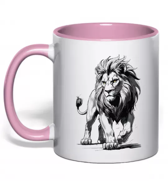 Чашка с цветной ручкой Лев ескіз Нежно розовый фото