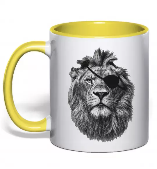 Чашка с цветной ручкой Лев в пов'язці Солнечно желтый фото