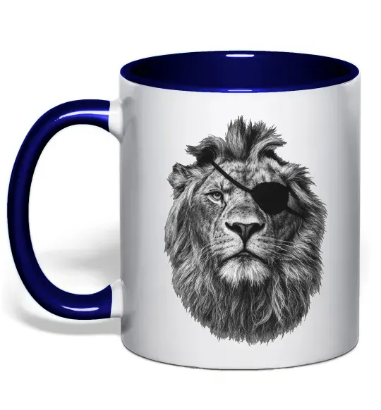 Чашка с цветной ручкой Лев в пов'язці Глубокий темно-синий фото