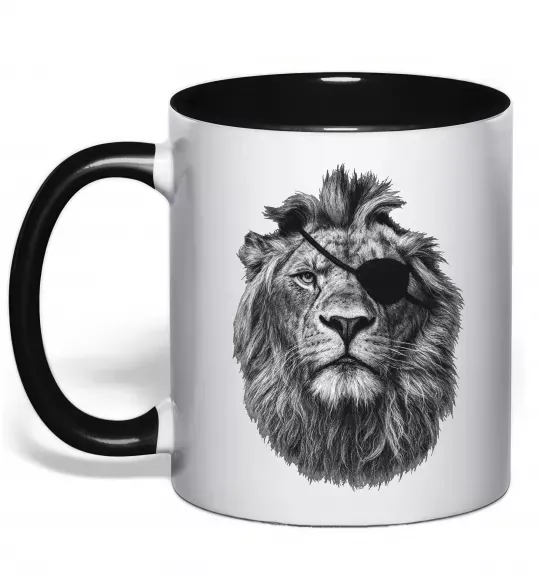 Чашка с цветной ручкой Лев в пов'язці Черный фото