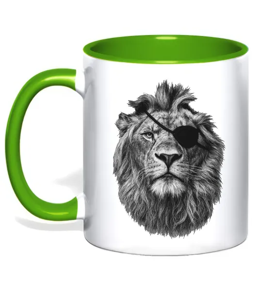 Чашка с цветной ручкой Лев в пов'язці Лаймовый фото