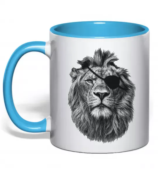 Чашка с цветной ручкой Лев в пов'язці Голубой фото