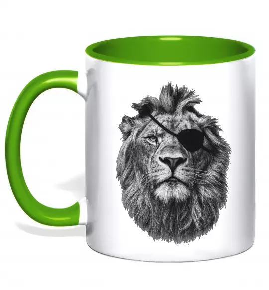 Чашка с цветной ручкой Лев в пов'язці Зеленый фото