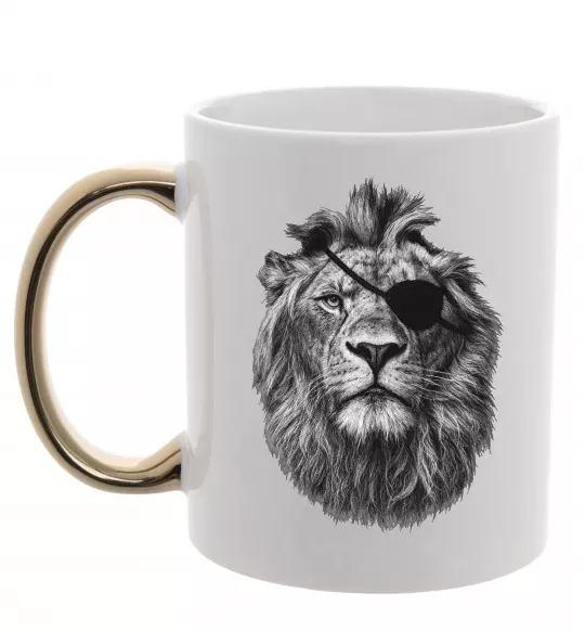 Чашка с цветной ручкой Лев в пов'язці Золото фото