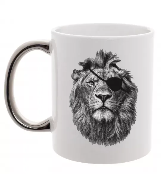 Чашка с цветной ручкой Лев в пов'язці Серебро фото