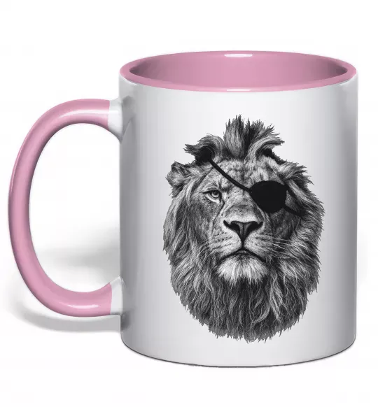 Чашка с цветной ручкой Лев в пов'язці Нежно розовый фото