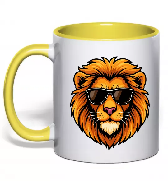 Чашка с цветной ручкой Крутий лев Солнечно желтый фото