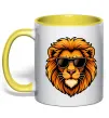 Чашка с цветной ручкой Крутий лев Солнечно желтый фото