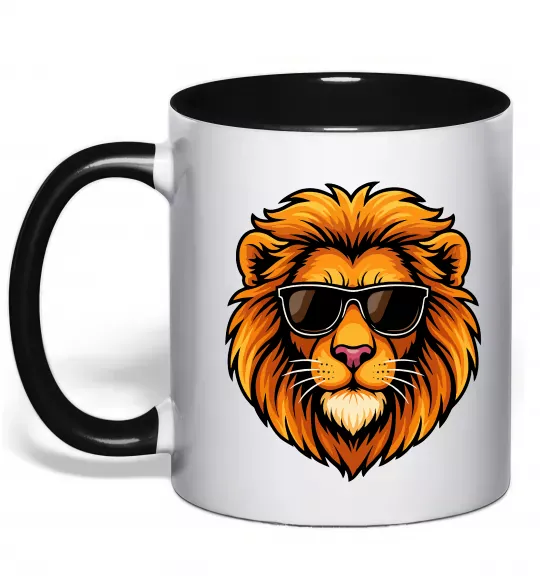 Чашка с цветной ручкой Крутий лев Черный фото