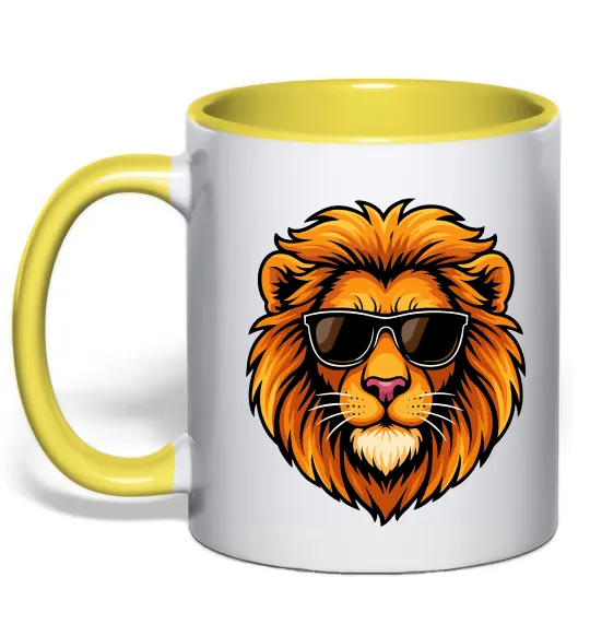 Чашка с цветной ручкой Крутий лев Лимонный фото