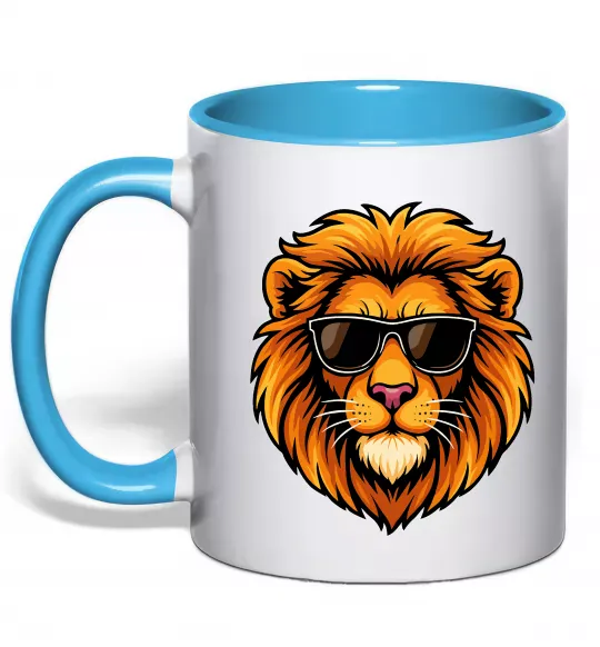 Чашка с цветной ручкой Крутий лев Голубой фото