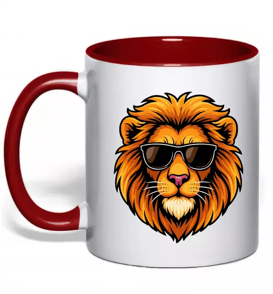 Чашка с цветной ручкой Крутий лев Красный фото