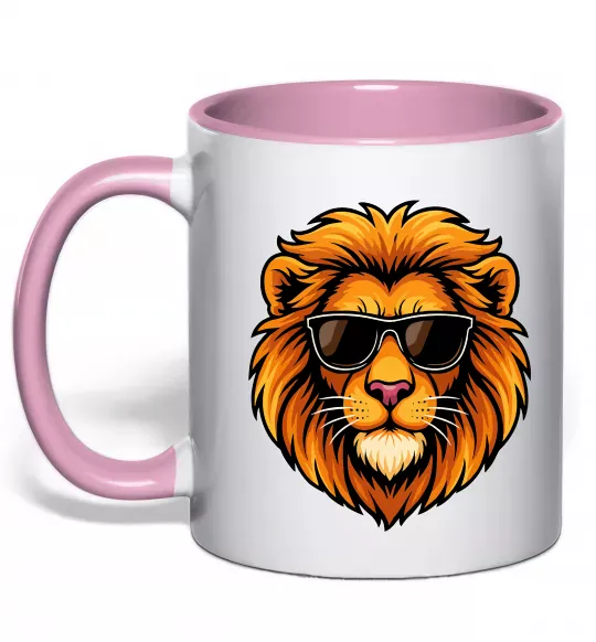 Чашка с цветной ручкой Крутий лев Нежно розовый фото