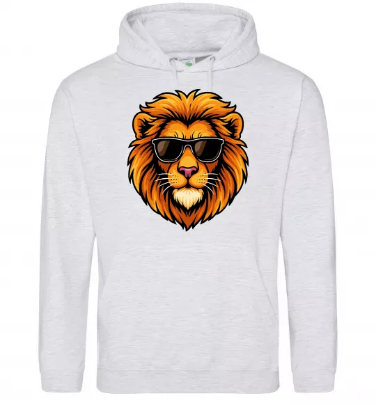 Мужская толстовка (худи) Крутий лев Серый меланж фото