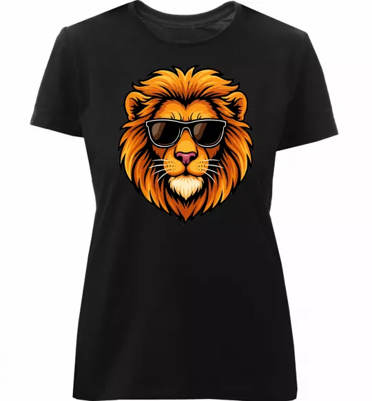 Женская премиум футболка Крутий лев Черный фото