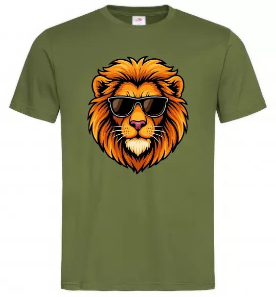 Мужская футболка Крутий лев Оливковый фото