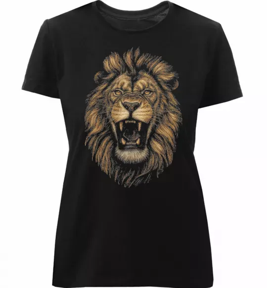 Жіноча преміум футболка Голова лева Чорний фото