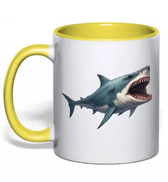 Чашка з кольоровою ручкою Велика акула Сонячно жовтий фото