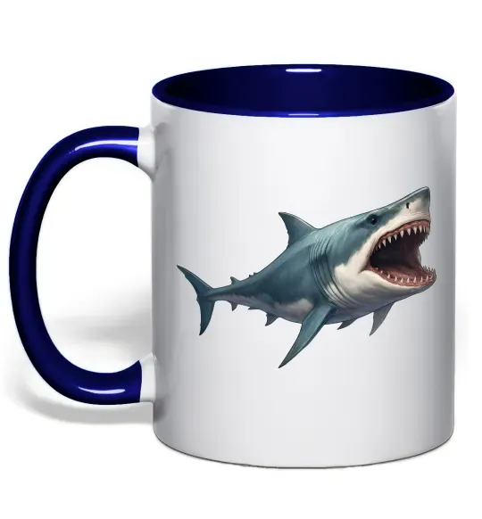 Чашка з кольоровою ручкою Велика акула Глибокий темно-синій фото
