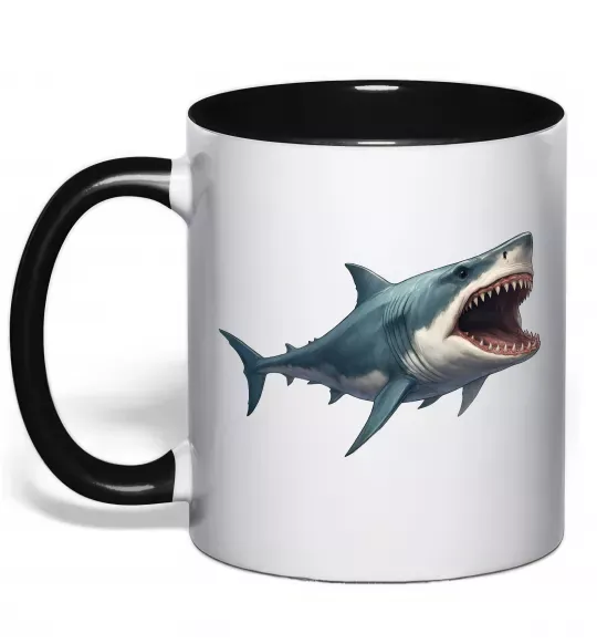 Чашка з кольоровою ручкою Велика акула Чорний фото