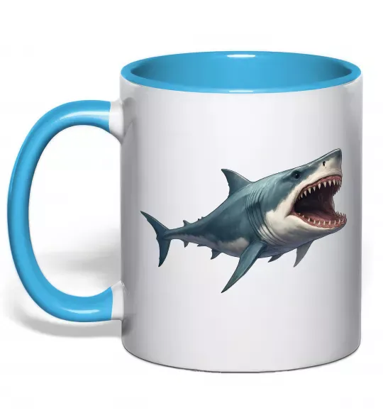 Чашка з кольоровою ручкою Велика акула Блакитний фото